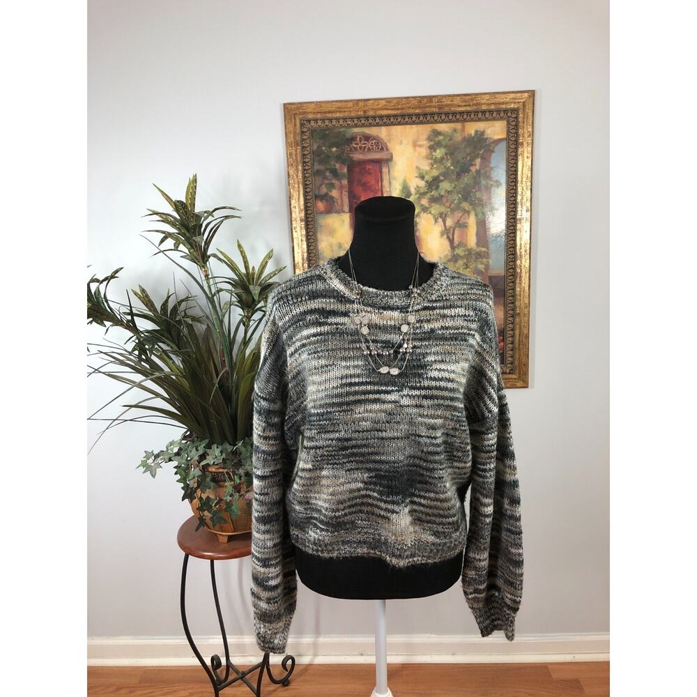 Rue 21 Sweater Women's Medium Gray Space-Dye Crew Neck Comfy Gorpcore Boho-Chic